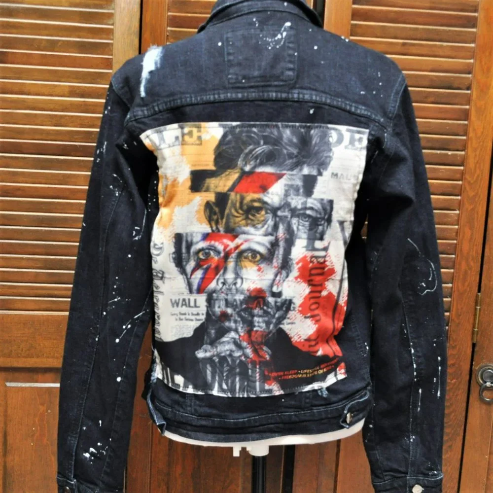 Kleep Biggie Smalls Bowie Warhol Dark Denim Jean Jacket Sz S